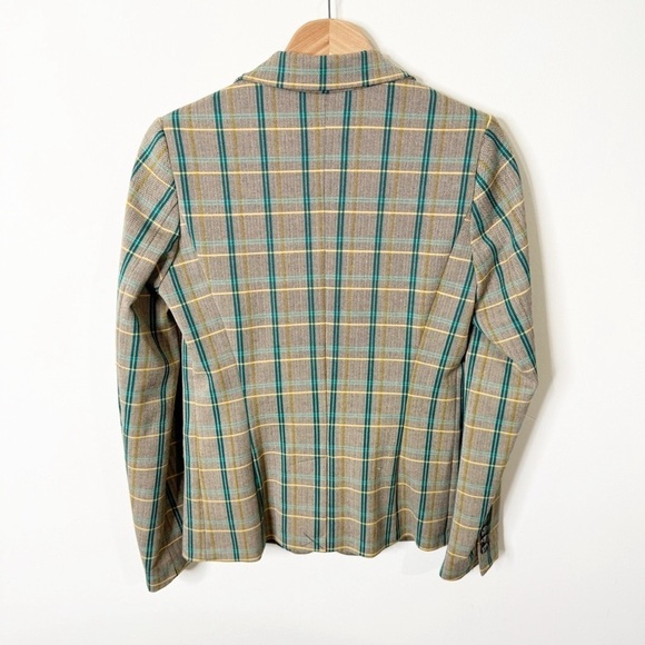 United Colors of Benetton Green Windowpane Plaid Wool Double Breasted Blazer - Picture 4 of 7